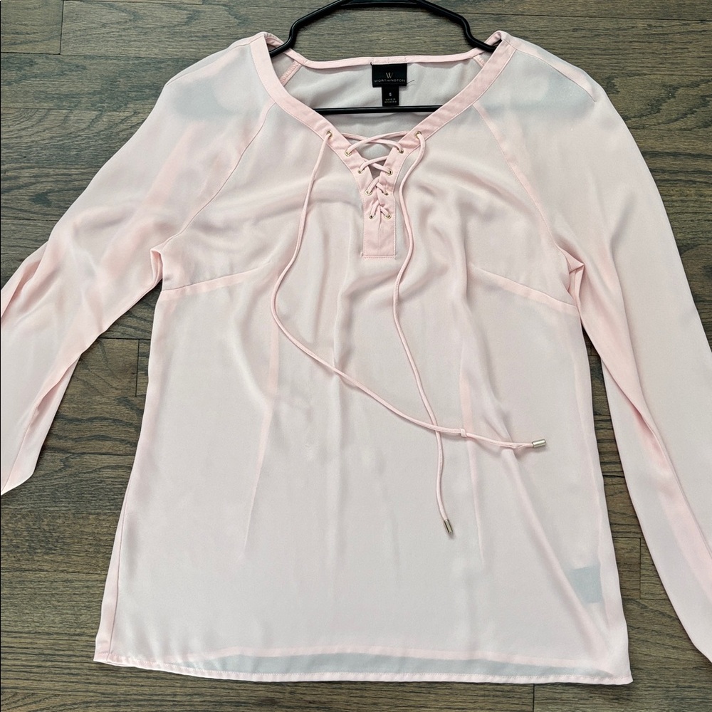 Worthington Light Pink Lace-Up Blouse - Picture 3 of 16